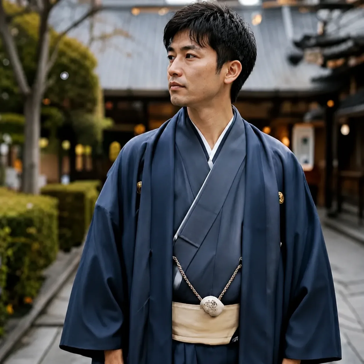 男性着物の半身姿